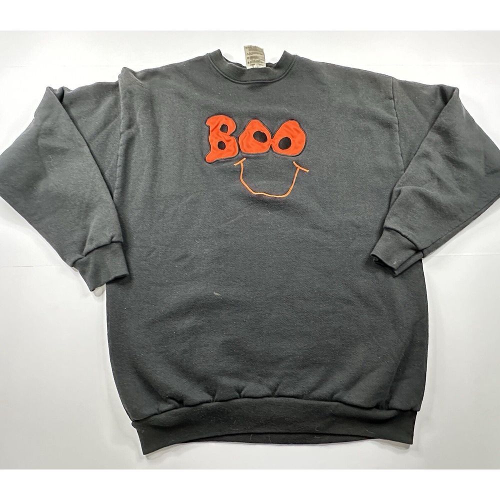 Vintage Tultex Crewneck Sweatshirt Size Large Black Boo Logo Pullover